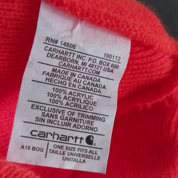 Carhartt Bright Neon Orange Beanie Knit Unisex Cuffed Hat - Picture 2 of 5